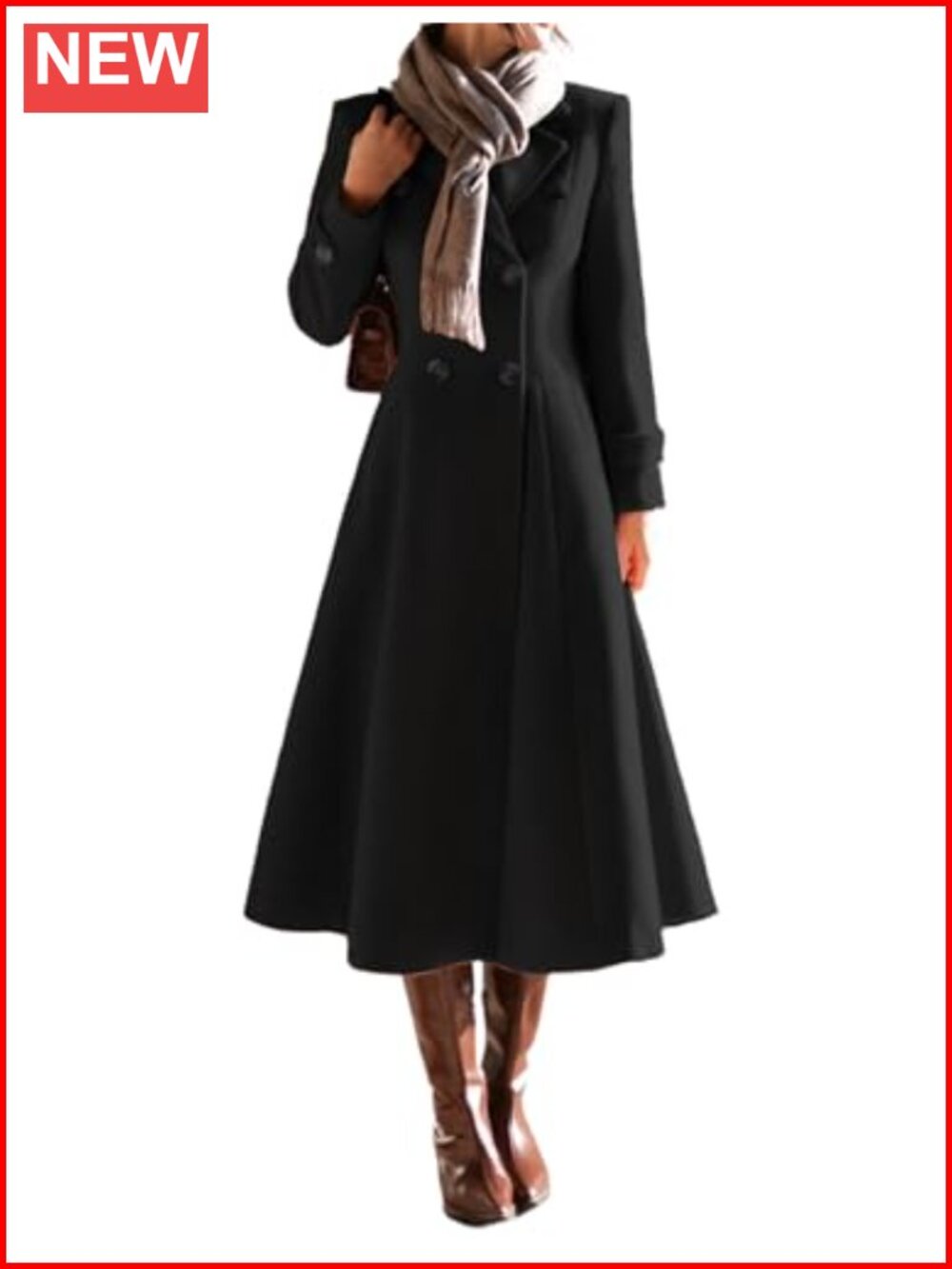 Womens Long Wool Blend Pea Coat Double Breasted Trench Coat